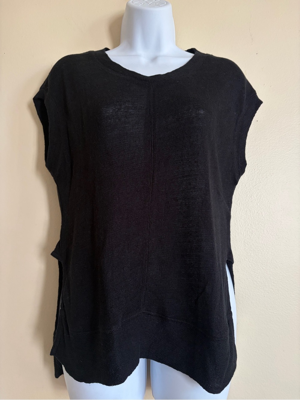 Madewell 100% Linen Knitted Pullover Black Top Size Small